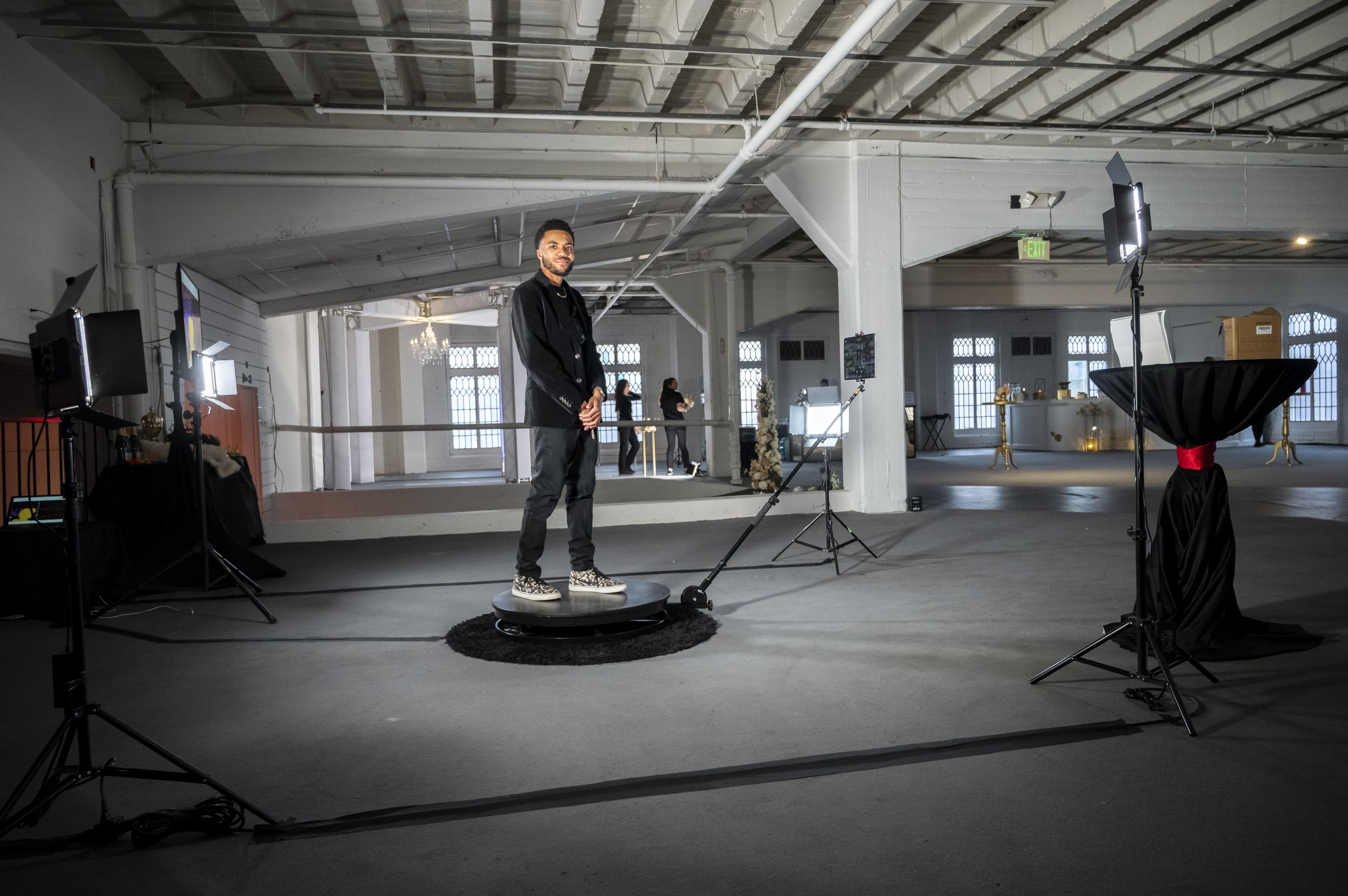 360° video booth at corporate event with custom branding