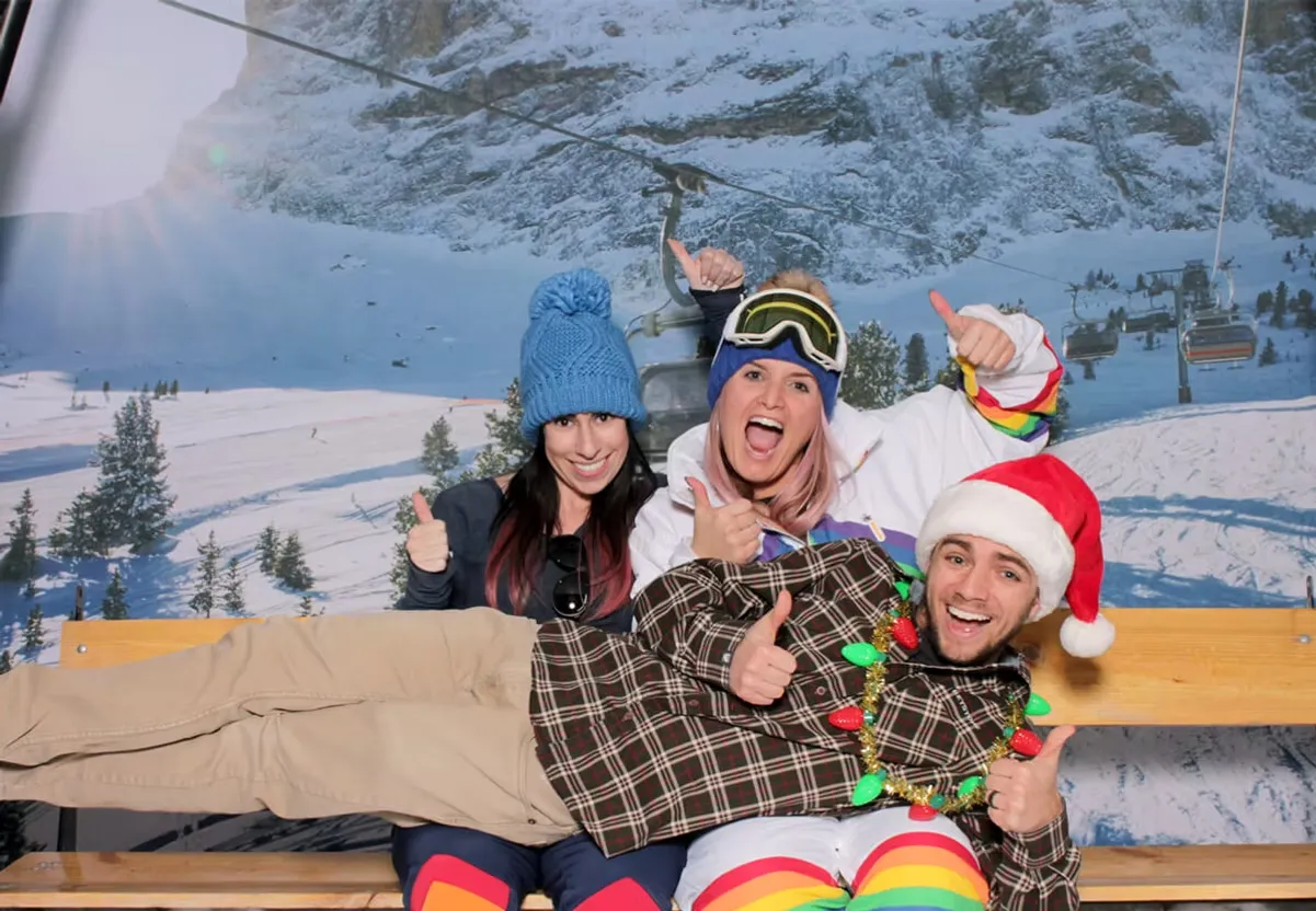 Ski lift themed photo booth set for alpine and winter events