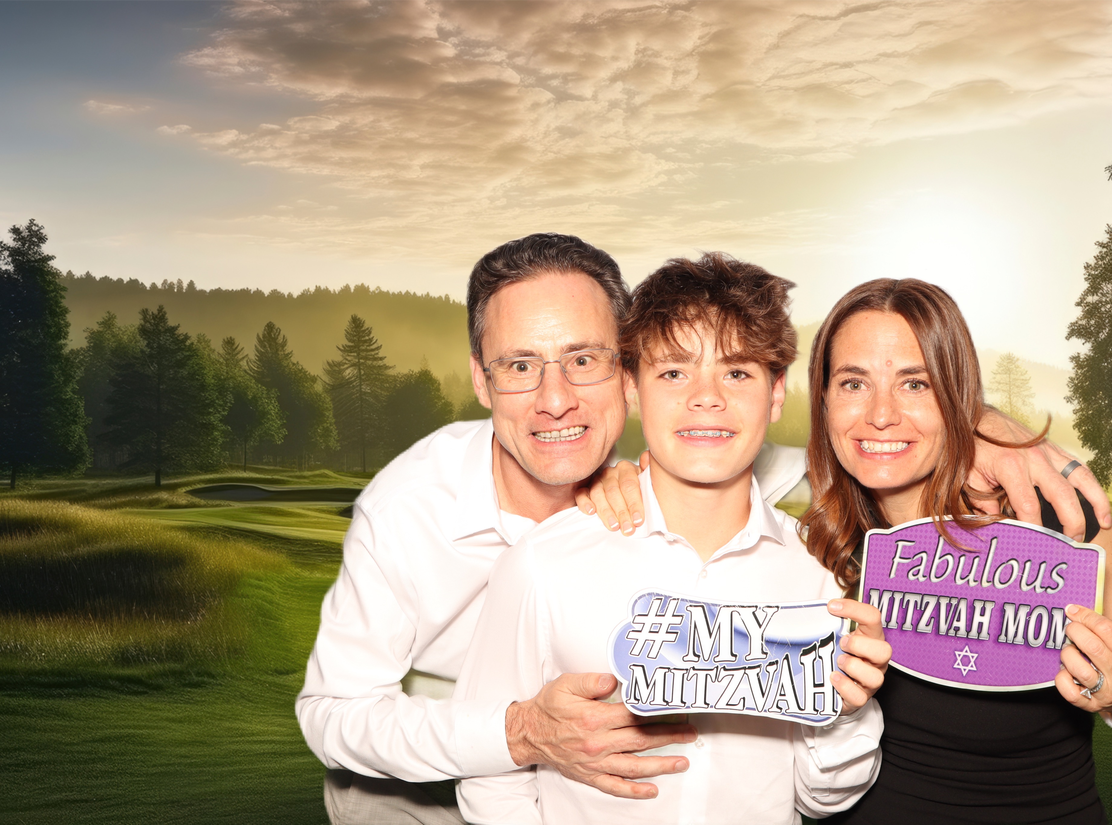 Holiday party guests in winter wonderland green screen scene