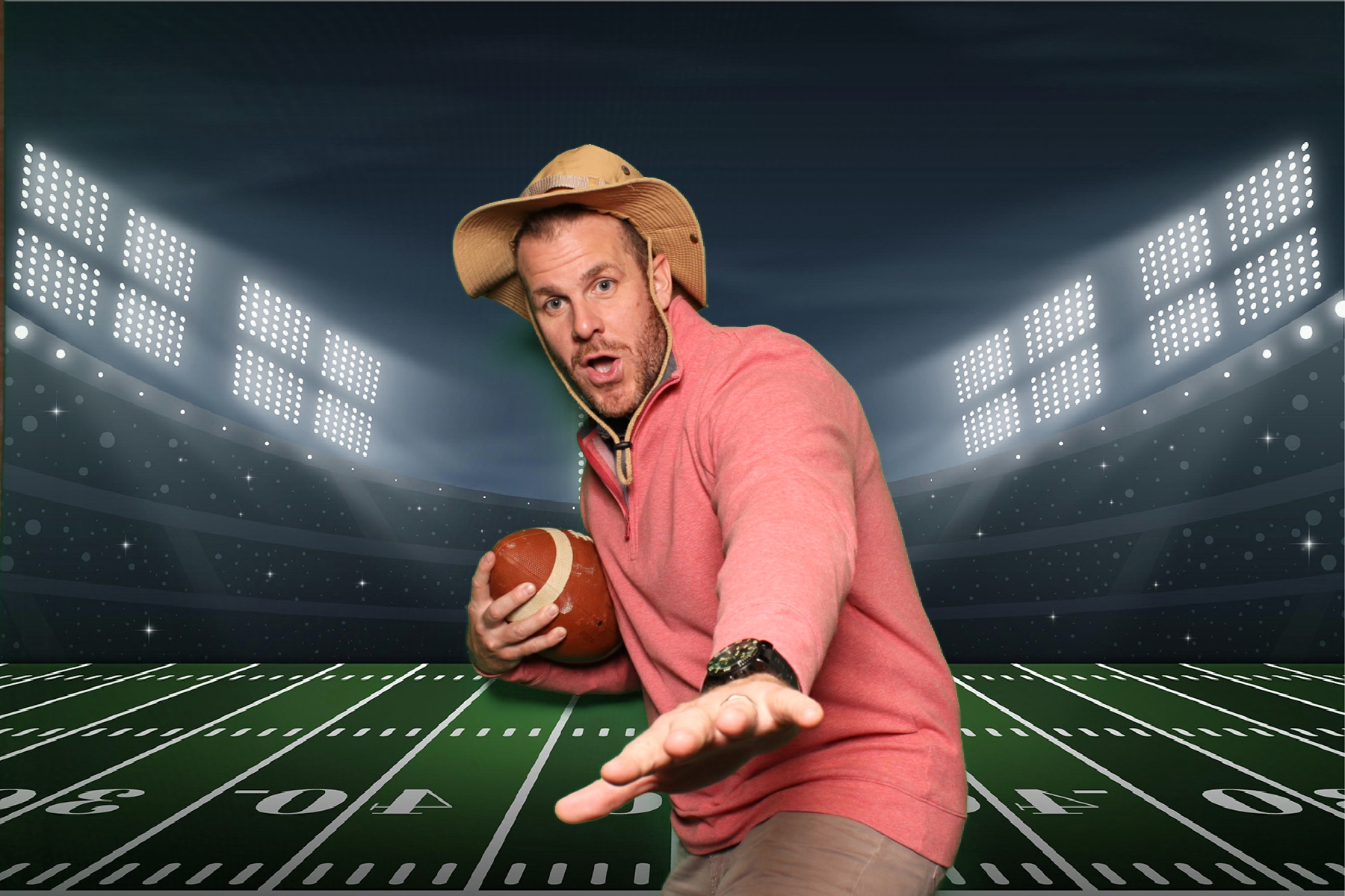 Corporate team smiling in branded green screen cityscape chroma key photo