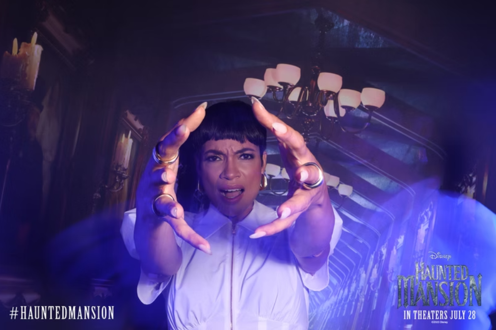 Lady smiling with ghosts smiling