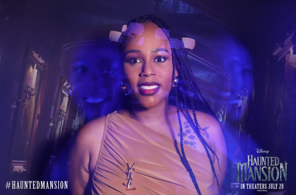 Lady holding her hands out in a haunted house