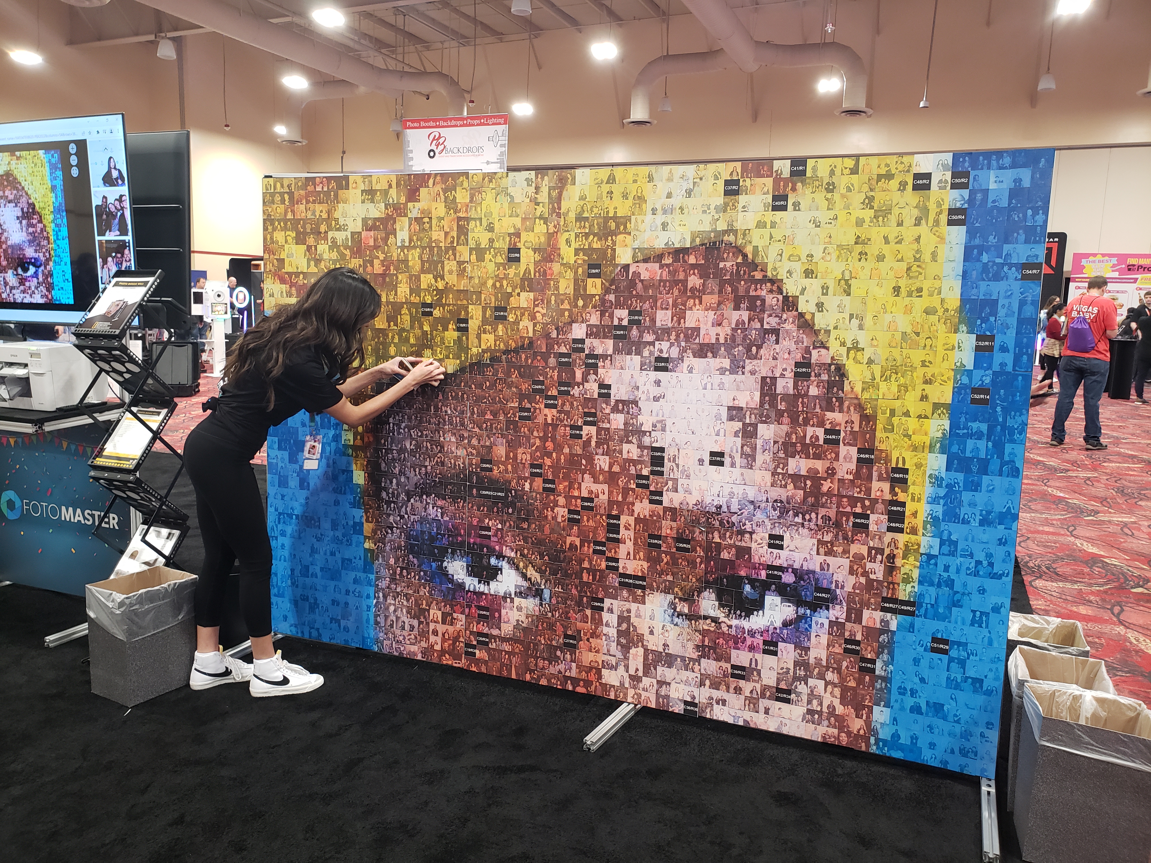 Interactive mosaic photo booth experience with live building