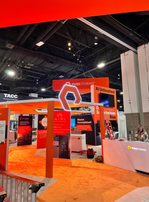 Booth set up with table and laptop