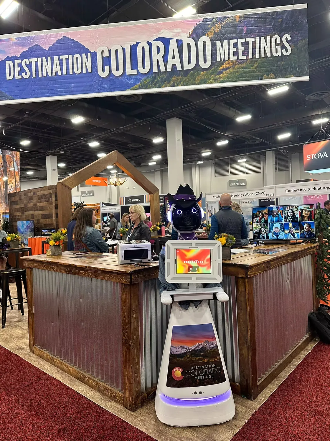 Interactive robot photo booth experience at corporate event