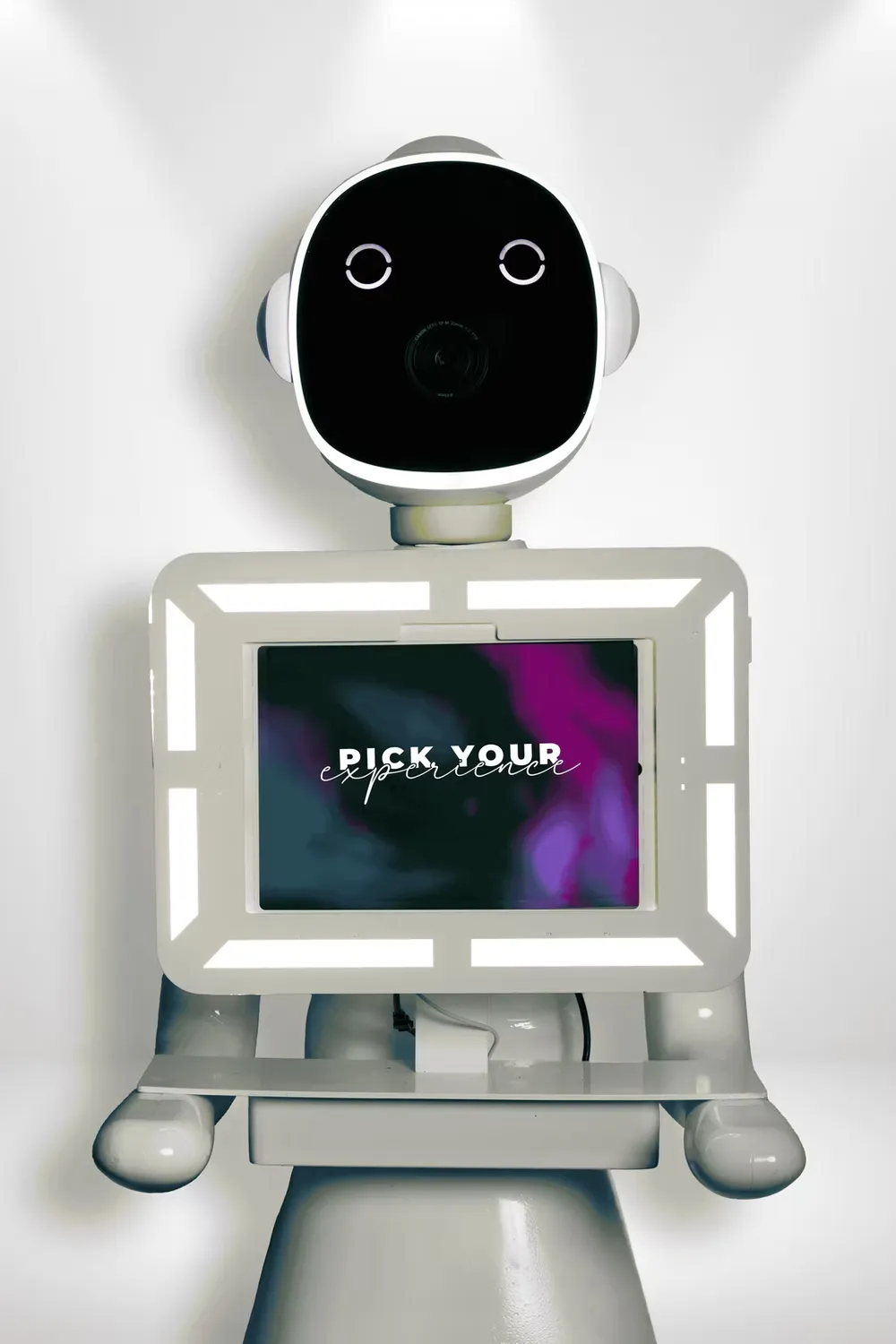 AI robot photo booth capturing branded photos