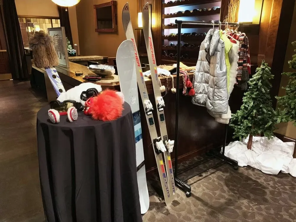 Ski lift photo booth set with classic design creating alpine adventure atmosphere for events