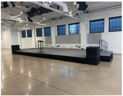 Professional event staging with custom stage design for corporate events and conferences